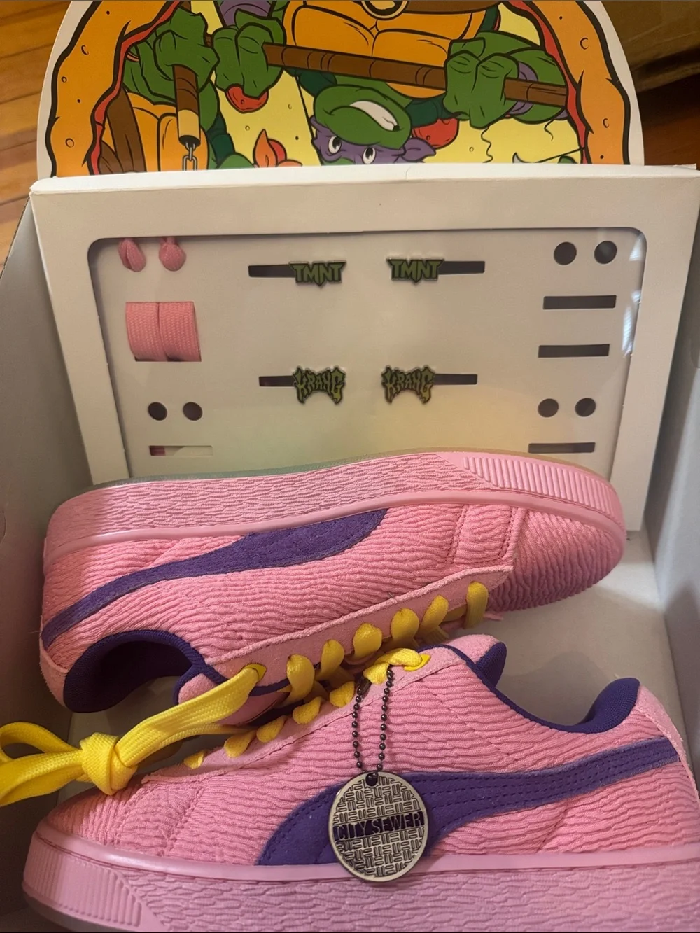 Puma Kids Pink and Purple Sneakers with Yellow Laces